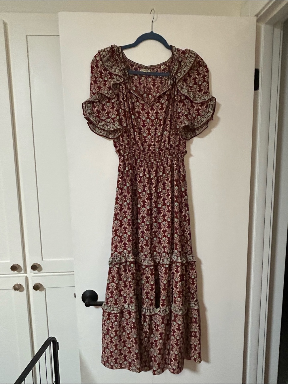 Max Studio Burgundy Floral Tiered Maxi Dress